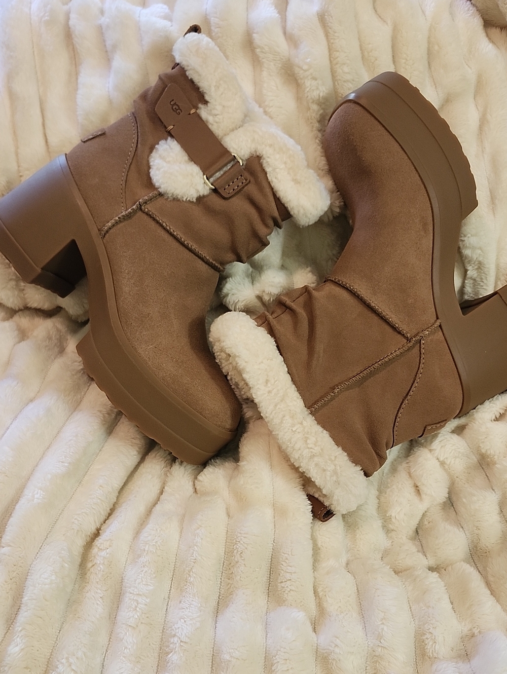 UGG Chestnut Sherpa-Trim Platform Ankle Boots